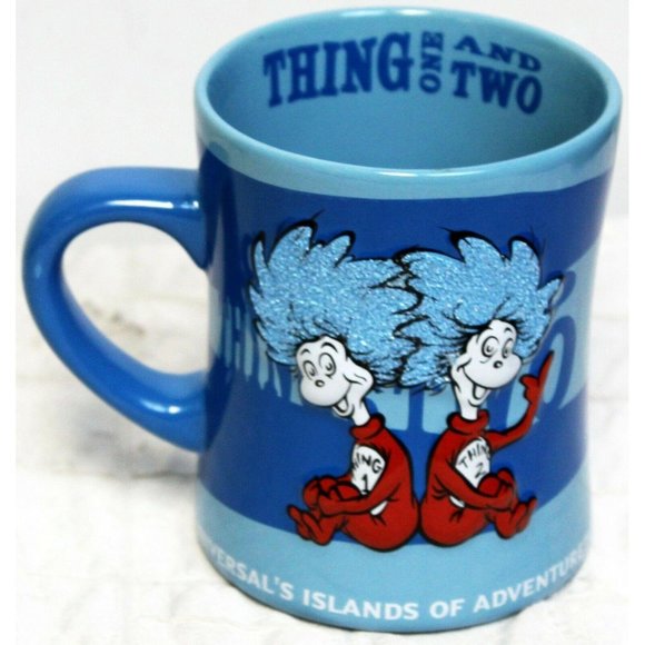 Universal Islands of Adventure Dr Suess Thing 1 & 2 Blue 3D Mug 2006 Bead/Glitte - Picture 1 of 10
